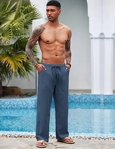 COOFANDY Mens Casual Zig'ir Shim Elastik Bel Zig'ir Shim Ip Yozgi Plyaj Yoga Zig'ir Shim - COOFANDY (1)