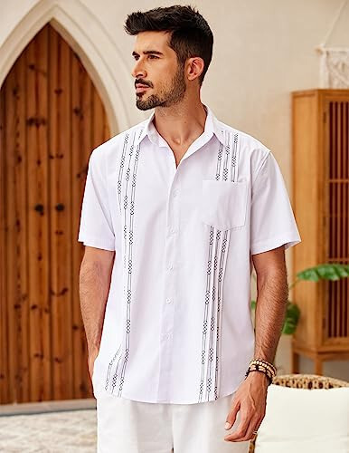 COOFANDY Mens Cotton Linen Cuban Guayabera Shirt Casual Short Sleeve Button Down Shirts Summer Beach Tops - 2