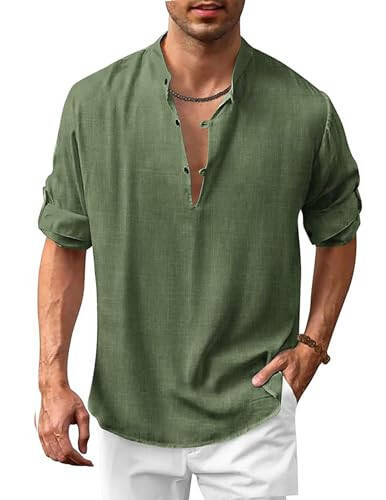 COOFANDY Men's Cotton Linen Henley Shirt Casual Beach Hippie Shirts Long Sleeve T-Shirts - 2