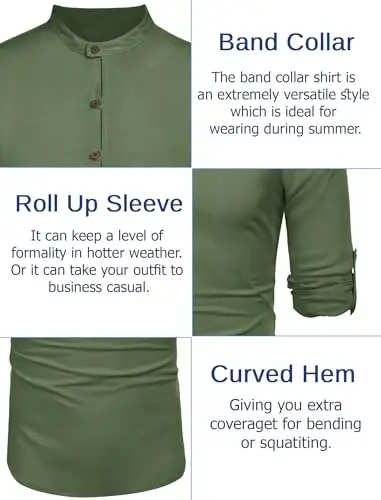 COOFANDY Men's Cotton Linen Henley Shirt Casual Beach Hippie Shirts Long Sleeve T-Shirts 