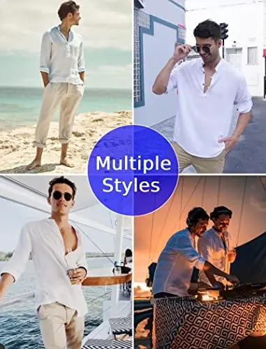 COOFANDY Men's Cotton Linen Henley Shirt Casual Beach Hippie Shirts Long Sleeve T-Shirts - 6
