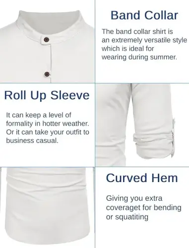 COOFANDY Men's Cotton Linen Henley Shirt Casual Beach Hippie Shirts Long Sleeve T-Shirts - 5