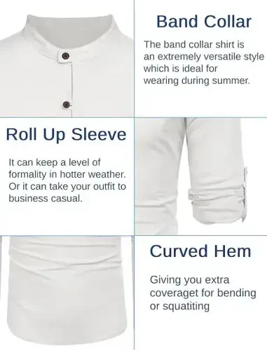 COOFANDY Men's Cotton Linen Henley Shirt Casual Beach Hippie Shirts Long Sleeve T-Shirts - 5