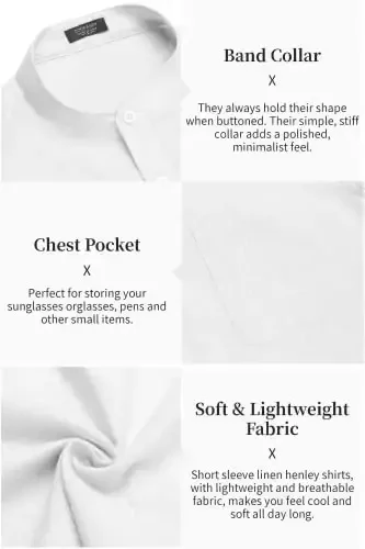 COOFANDY Men's Cotton Linen Henley Shirt Short Sleeve Hippie Casual Beach T-Shirts with Pocket - 5