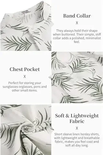 COOFANDY Men's Cotton Linen Henley Shirt Short Sleeve Hippie Casual Beach T-Shirts with Pocket - 5