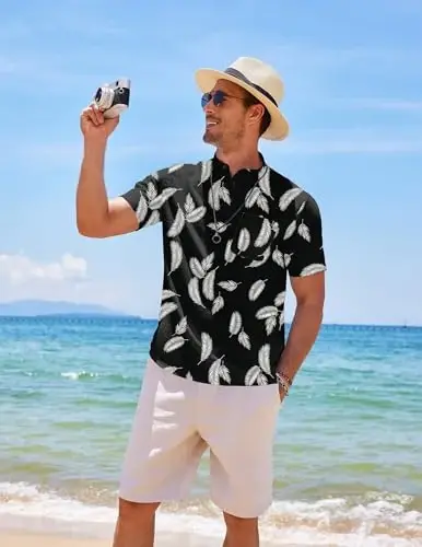 COOFANDY Men's Cotton Linen Henley Shirt Short Sleeve Hippie Casual Beach T-Shirts with Pocket - COOFANDY (1)