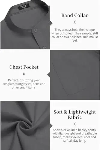 COOFANDY Men's Cotton Linen Henley Shirt Short Sleeve Hippie Casual Beach T-Shirts with Pocket - 2