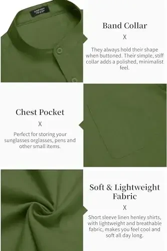COOFANDY Men's Cotton Linen Henley Shirt Short Sleeve Hippie Casual Beach T-Shirts with Pocket - 5