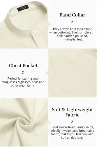 COOFANDY Men's Cotton Linen Henley Shirt Short Sleeve Hippie Casual Beach T-Shirts with Pocket - 5