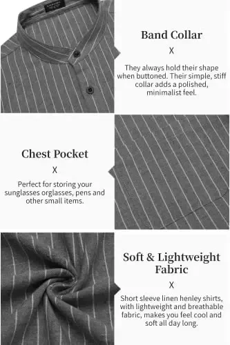 COOFANDY Men's Cotton Linen Henley Shirt Short Sleeve Hippie Casual Beach T-Shirts with Pocket - 5