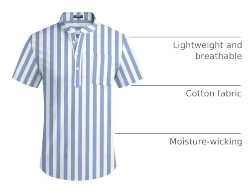 COOFANDY Men's Cotton Linen Henley Shirt Short Sleeve Hippie Casual Beach T-Shirts with Pocket - 4