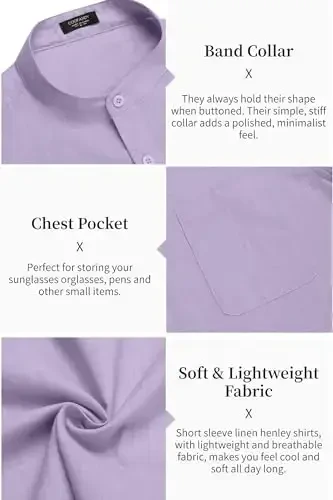 COOFANDY Men's Cotton Linen Henley Shirt Short Sleeve Hippie Casual Beach T-Shirts with Pocket - 5
