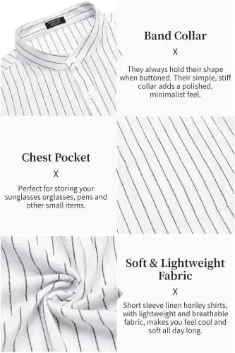 COOFANDY Men's Cotton Linen Henley Shirt Short Sleeve Hippie Casual Beach T-Shirts with Pocket - 4