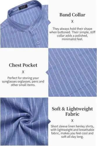 COOFANDY Men's Cotton Linen Henley Shirt Short Sleeve Hippie Casual Beach T-Shirts with Pocket - 4