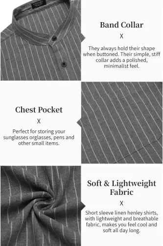 COOFANDY Men's Cotton Linen Henley Shirt Short Sleeve Hippie Casual Beach T-Shirts with Pocket - 6