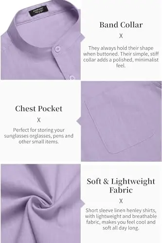 COOFANDY Men's Cotton Linen Henley Shirt Short Sleeve Hippie Casual Beach T-Shirts with Pocket - 6