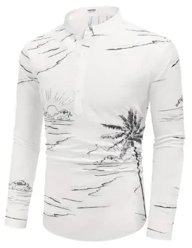 COOFANDY Men's Cotton Linen Henley T-Shirt Long Sleeve Hippie Casual Beach T-Shirts - COOFANDY (1)