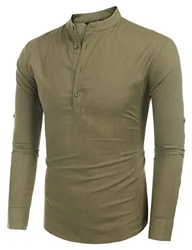 COOFANDY Men's Cotton Linen Henley T-Shirt Long Sleeve Hippie Casual Beach T-Shirts - 2