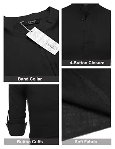 COOFANDY Men's Cotton Linen Henley T-Shirt Long Sleeve Hippie Casual Beach T-Shirts - 6
