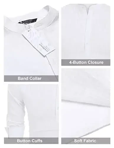 COOFANDY Men's Cotton Linen Henley T-Shirt Long Sleeve Hippie Casual Beach T-Shirts - 5