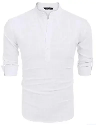 COOFANDY Men's Cotton Linen Henley T-Shirt Long Sleeve Hippie Casual Beach T-Shirts - 6