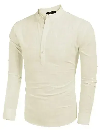 COOFANDY Men's Cotton Linen Henley T-Shirt Long Sleeve Hippie Casual Beach T-Shirts - COOFANDY (1)