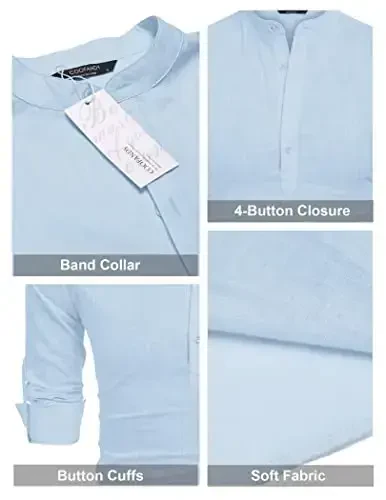 COOFANDY Men's Cotton Linen Henley T-Shirt Long Sleeve Hippie Casual Beach T-Shirts - 5