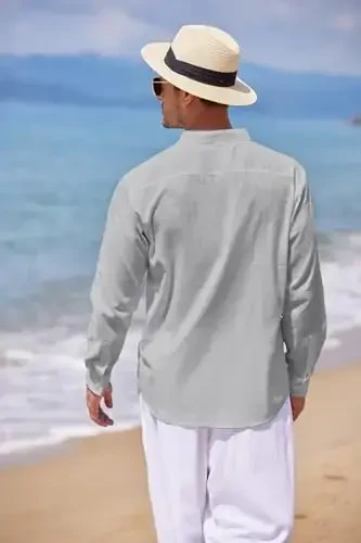 COOFANDY Men's Cotton Linen Henley T-Shirt Long Sleeve Hippie Casual Beach T-Shirts - 4