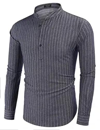 COOFANDY Men's Cotton Linen Henley T-Shirt Long Sleeve Hippie Casual Beach T-Shirts - MODAZONE (1)