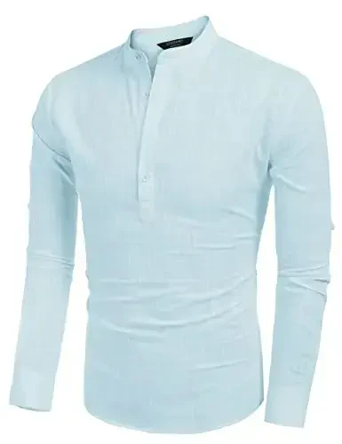 COOFANDY Men's Cotton Linen Henley T-Shirt Long Sleeve Hippie Casual Beach T-Shirts - 2
