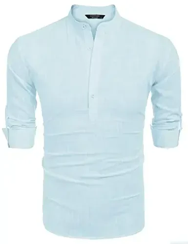 COOFANDY Men's Cotton Linen Henley T-Shirt Long Sleeve Hippie Casual Beach T-Shirts - 6