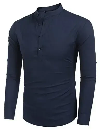 COOFANDY Men's Cotton Linen Henley T-Shirt Long Sleeve Hippie Casual Beach T-Shirts - COOFANDY (1)