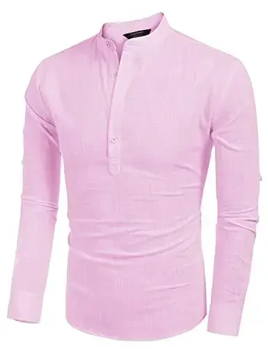 COOFANDY Men's Cotton Linen Henley T-Shirt Long Sleeve Hippie Casual Beach T-Shirts - 2