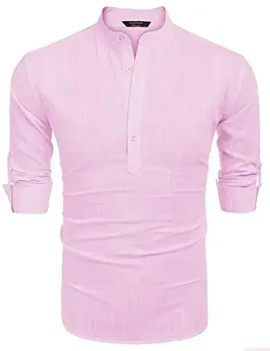 COOFANDY Men's Cotton Linen Henley T-Shirt Long Sleeve Hippie Casual Beach T-Shirts - 6