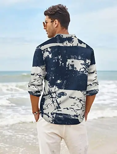 COOFANDY Men's Cotton Linen Henley T-Shirt Long Sleeve Hippie Casual Beach T-Shirts - 4