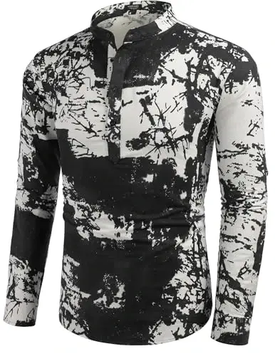 COOFANDY Men's Cotton Linen Henley T-Shirt Long Sleeve Hippie Casual Beach T-Shirts - 2