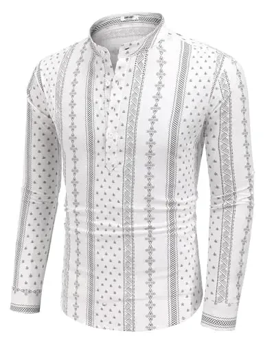 COOFANDY Men's Cotton Linen Henley T-Shirt Long Sleeve Hippie Casual Beach T-Shirts - 2