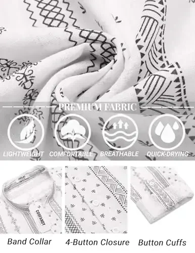 COOFANDY Men's Cotton Linen Henley T-Shirt Long Sleeve Hippie Casual Beach T-Shirts - 5