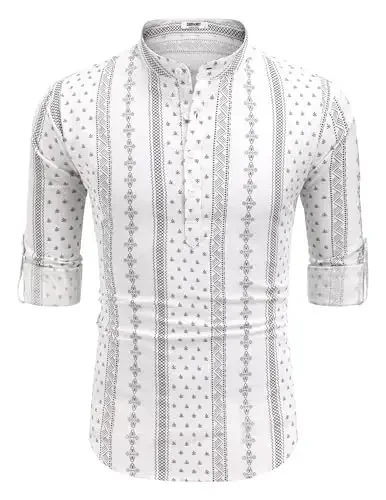 COOFANDY Men's Cotton Linen Henley T-Shirt Long Sleeve Hippie Casual Beach T-Shirts - 6