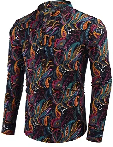 COOFANDY Men's Cotton Linen Henley T-Shirt Long Sleeve Hippie Casual Beach T-Shirts - 2