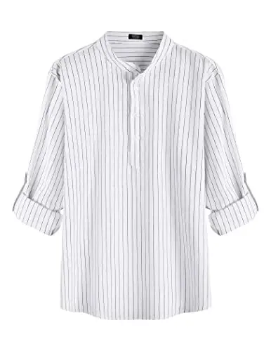 COOFANDY Men's Cotton Linen Henley T-Shirt Long Sleeve Hippie Casual Beach T-Shirts - 2