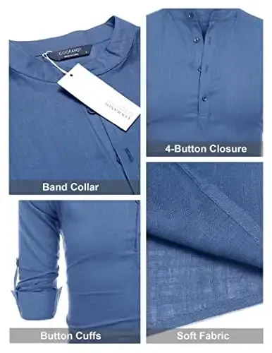 COOFANDY Men's Cotton Linen Henley T-Shirt Long Sleeve Hippie Casual Beach T-Shirts - 5