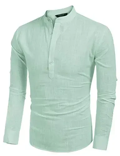 COOFANDY Men's Cotton Linen Henley T-Shirt Long Sleeve Hippie Casual Beach T-Shirts - 2