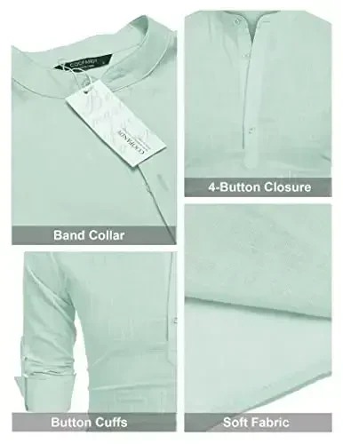 COOFANDY Men's Cotton Linen Henley T-Shirt Long Sleeve Hippie Casual Beach T-Shirts - 5