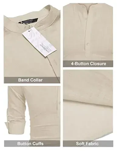 COOFANDY Men's Cotton Linen Henley T-Shirt Long Sleeve Hippie Casual Beach T-Shirts - 5
