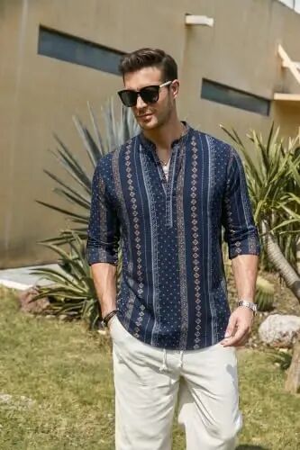 COOFANDY Men's Cotton Linen Henley T-Shirts Long Sleeve Casual Beach Shirts | Mens Linen Shirt,Regular Relaxed Fit,Lightweight,Breathable,and Moisture-wicking for Beach,Vacation or Everyday Summer Wear - COOFANDY (1)