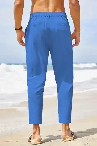 COOFANDY Men's Cotton Linen Pants Elastic Waist Lightweight Casual Pants Relaxed Fit Yoga Beach Pants with Pockets - 2