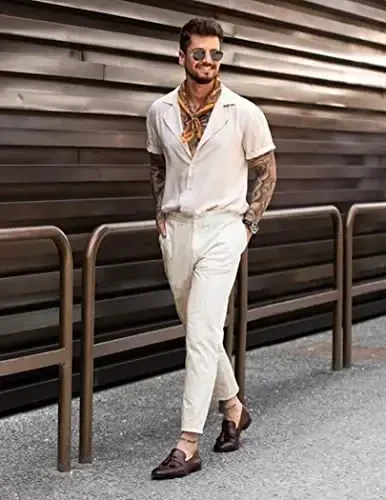 COOFANDY Men's Cotton Linen Pants Elastic Waist Lightweight Casual Pants Relaxed Fit Yoga Beach Pants with Pockets - 3