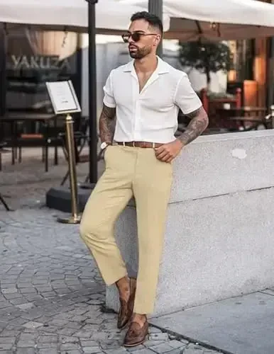 COOFANDY Men's Cotton Linen Pants Elastic Waist Lightweight Casual Pants Relaxed Fit Yoga Beach Pants with Pockets - 2