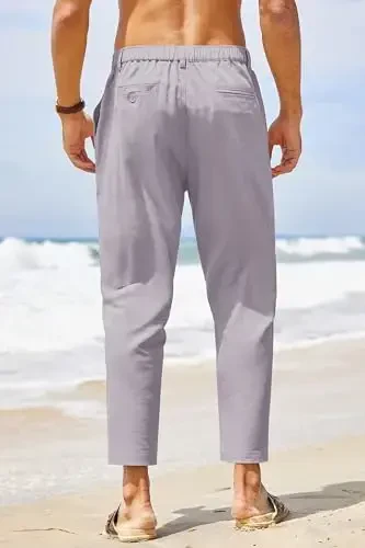 COOFANDY Men's Cotton Linen Pants Elastic Waist Lightweight Casual Pants Relaxed Fit Yoga Beach Pants with Pockets - 4